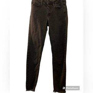 JUST BLACK JBD,  jeans, size 25, button fly, raw hem, stretch. Mid rise.  Black.